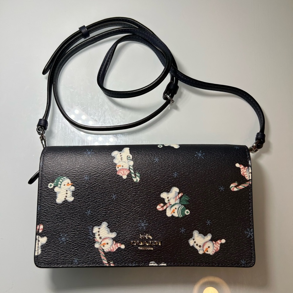 Coach Black Snowman Print Crossbody Wallet